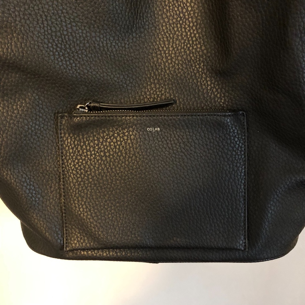 Co-Lab Vegan Faux Leather Large Black Shoulder Bag Zip Closure Exterior Pocket - Picture 4 of 7